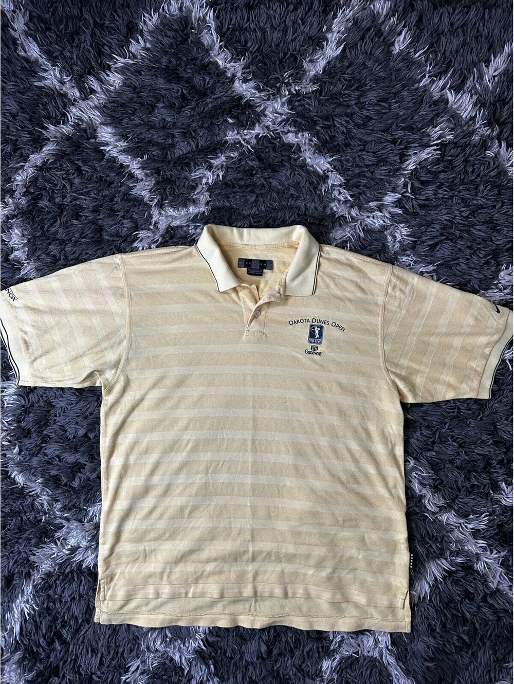 Vintage 90s Nike Golf Polo Shirt Mens Large Yellow Dakota Dunes Open Striped